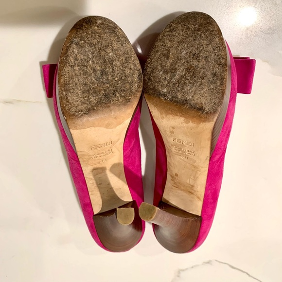 Fendi authentic fuchsia peep toe bow platform stacked heel pump 38 size 8 - Picture 8 of 15